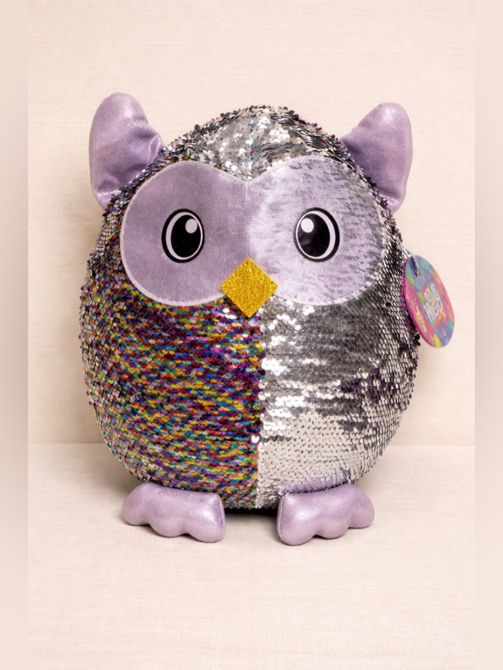 Shimmeez Reversible Sequin Owl Plush NWT • Rainbow Sparkle Fidget Toy • Shiny